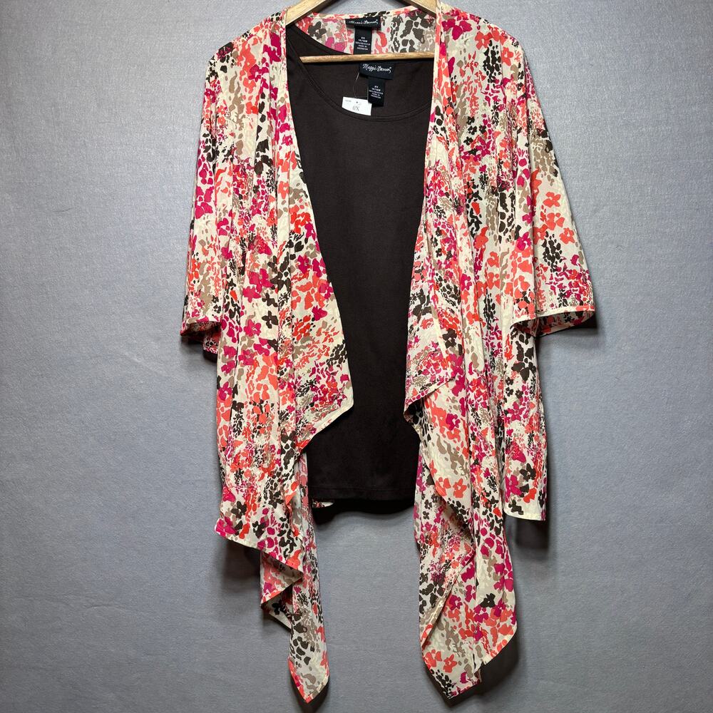 Maggie Barnes Kimono Tank Set 0X 14 16 Brown Pink‎ Floral Romantic Cottagecore